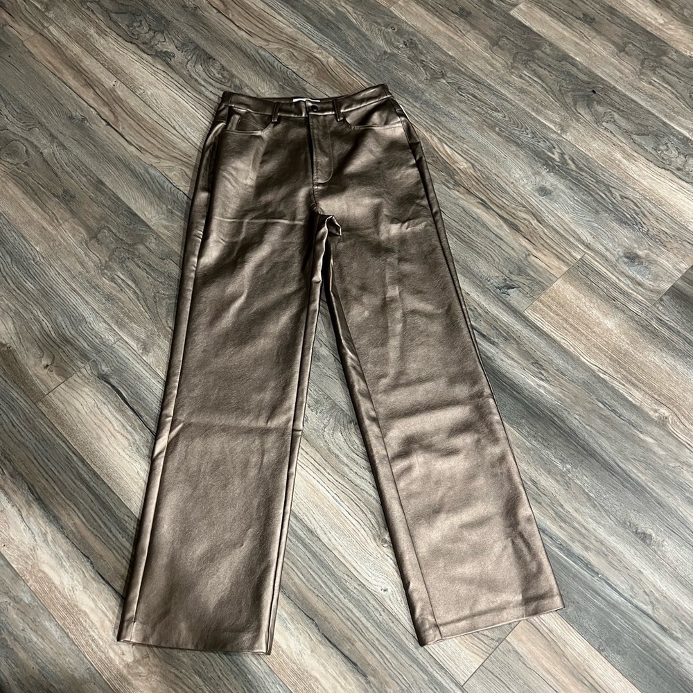 NWT WAYF Bronze Faux Leather Straight Leg Pants Size S